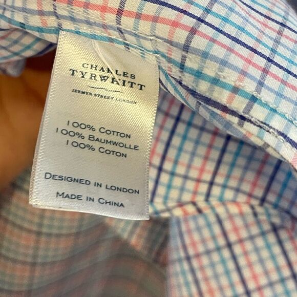 Charles Tyrwhitt Slim Fit Non-Iron Multi-Color Check Dress Shirt | SZ 46 - Picture 6 of 9